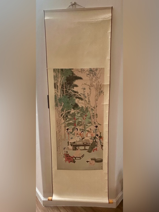 Vintage Other - Vintage Chinese Scroll Painting - Gathering of Scholars - 68x21.5"